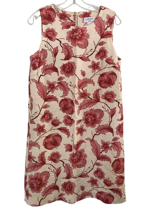 Carmen Marc Valvo Dresses & Skirts - Floral Linen Blend Sleeveless Dress By Carmen Marc Valvo Size 8 With Back Zipper